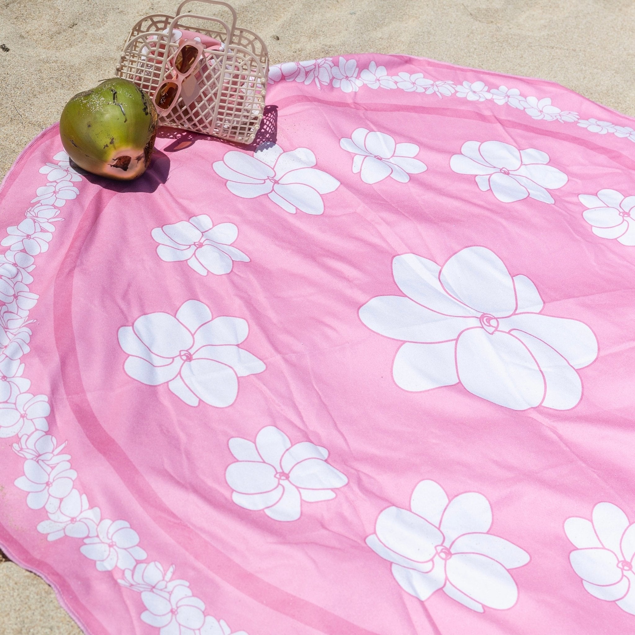 Rosey Pink Gardenia Lei Round Towel - Sweet Sweet Honey Hawaii
