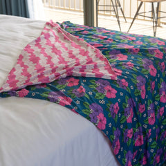 Aloha Hibiscus/Rosey Pink Gardenia Lei Reversible Blanket - Sweet Sweet Honey Hawaii