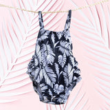 Black Palm Ruffle Halter Romper - Sweet Sweet Honey Hawaii