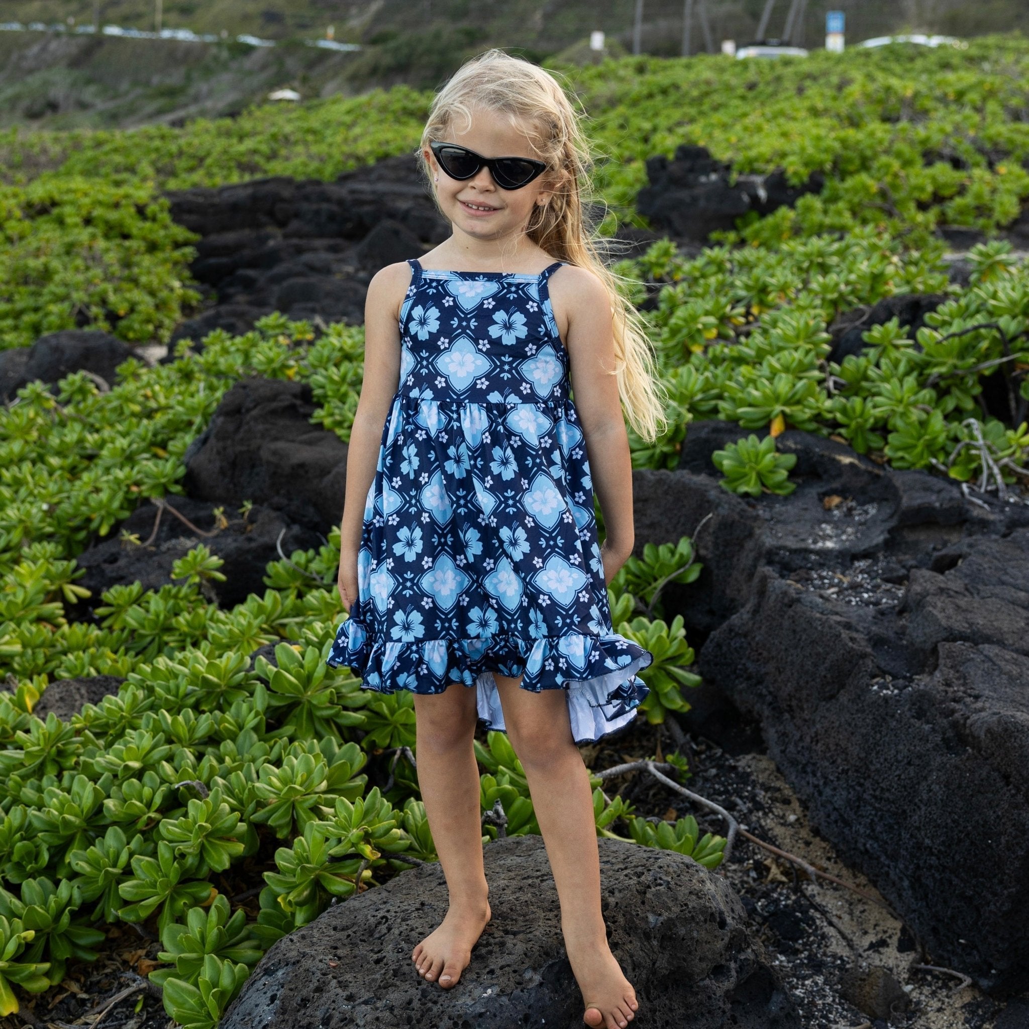 Blue Boho Hibiscus Stella Dress - Sweet Sweet Honey Hawaii