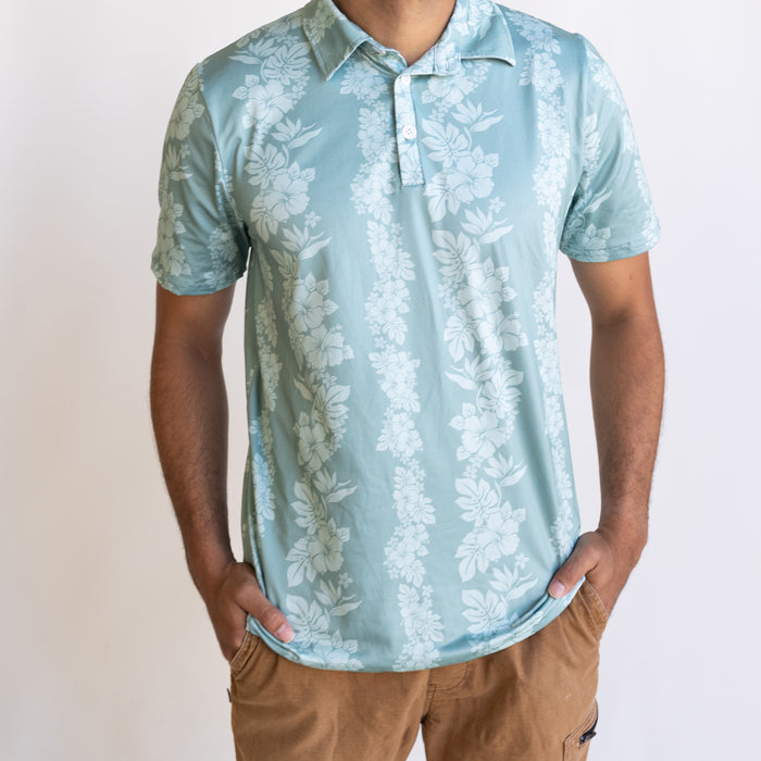 Hibiscus Lei Olive Green Men's Collared Shirt